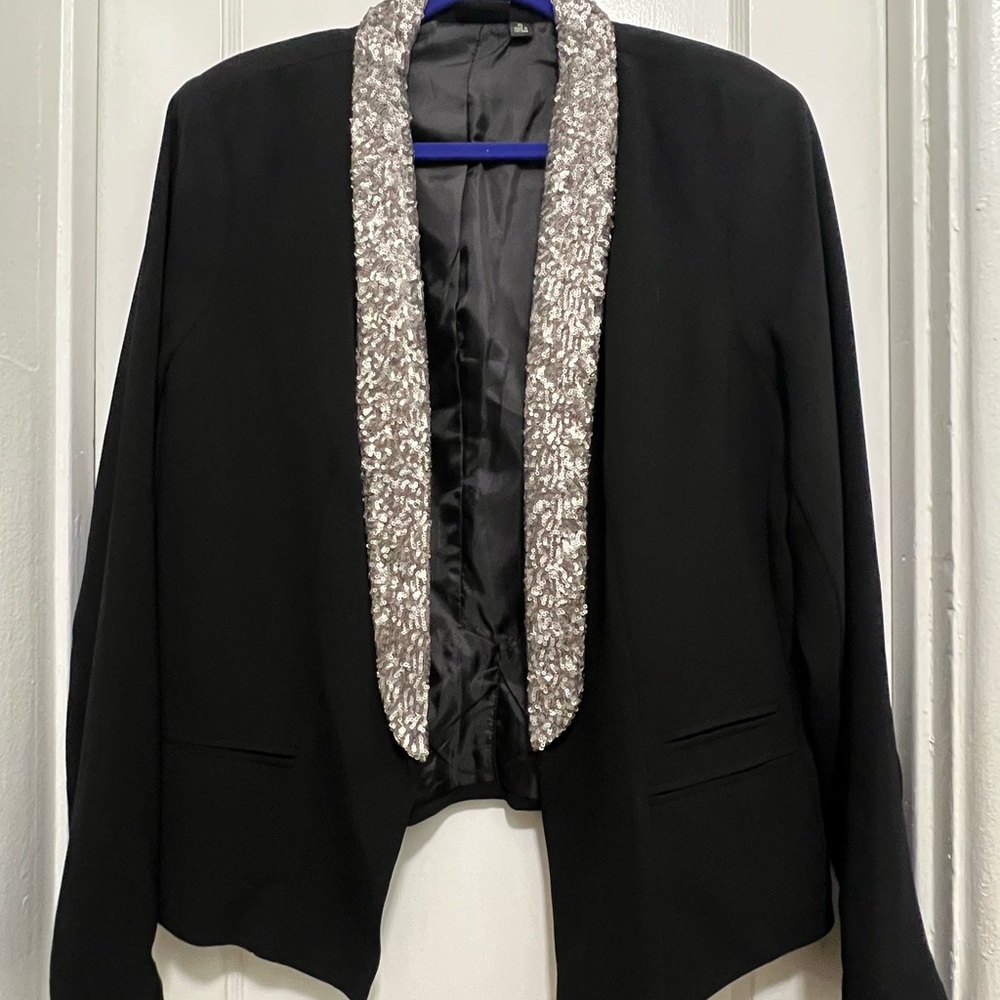 a.n.a Black Blazer with Silver Sequin Trim